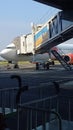 airplane flight at the airport . Bandara di pagi hari