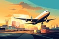 airplane in flight, airport with luggage, vector illustration, Air cargo freighter Logistics import export goods of freight global