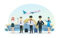 Airplane flight crew in uniform posing cartoon vector