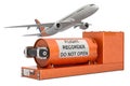 Airplane with flight data recorder, black box. 3D rendering