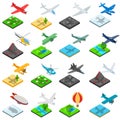 Airplane flight icons set, isometric style Royalty Free Stock Photo