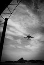 Airplane in flight over the city of Rio de Janeiro