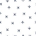 Airplane flight pattern white background. Seamless pattern plane