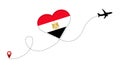 Airplane flight route with Egypt flag inside the heart.