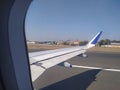 Airplane or flight taxing at Indore airport in India wings runway