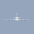 Airplane flight transportation travel vehicle front view. Flat vector commercial illustration