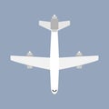 Airplane flight transportation travel vehicle top view. Flat vector commercial illustration