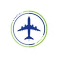 Airplane flight travel symbol, Flat plane view of a flying aircraft
