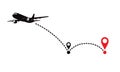 Airplane fligth route or air plane destination line path. Royalty Free Stock Photo