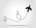 Airplane fligth route or air plane destination line path vector icon eps10