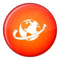Airplane fly around the planet icon, flat style Royalty Free Stock Photo
