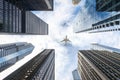 Airplane fly over building and city of Chicago city Royalty Free Stock Photo