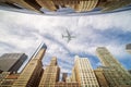 Airplane fly over building and city of Chicago city Royalty Free Stock Photo