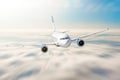 Airplane fly over the clouds in the sky at high speed. Royalty Free Stock Photo