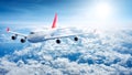 Airplane flying above clouds Royalty Free Stock Photo