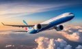 Airplane flying above the clouds at sunset Royalty Free Stock Photo