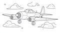 Vintage Twin Engine Airplane Flying Through Clouds - Coloring Page Royalty Free Stock Photo