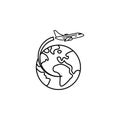 Airplane flying around earth line icon Royalty Free Stock Photo