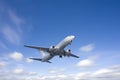 Airplane flying in the blue sky Royalty Free Stock Photo