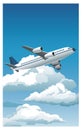 Airplane flying blue sky clouds good weather