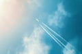 Airplane flying in a blue sky leaving a trail Royalty Free Stock Photo