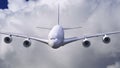 An airplane flying through clouds