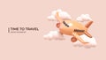 Airplane flying in clouds for travel or summer journey.