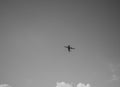 Airplane Flying in Cloudy Sky : Black and White