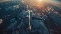 Airplane Flying Over Clouds in Sky Royalty Free Stock Photo