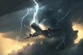Airplane flying over the clouds,storm background,Made by AI,Artificial intelligence Royalty Free Stock Photo