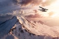 Airplane Flying over a Dramatic Aerial Landscape View of the Mountains