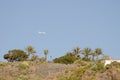 Airplane flying over San Sebastian de La Gomera.