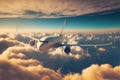 Airplane flying in the sky . Passenger airline travel and tourism