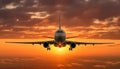 Airplane flying at sunset, transporting passengers in the dusk sky generated by AI Royalty Free Stock Photo
