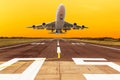 Airplane flying take off from runway Royalty Free Stock Photo