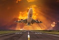 Airplane flying take off from runway Royalty Free Stock Photo