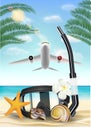 Airplane flying to beach for diving travel Royalty Free Stock Photo