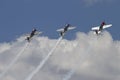 Airplane formation from the Aerostars team demonstrates flying skills and aerobatics at the annual Rockford Airfest on June 3, 201 Royalty Free Stock Photo