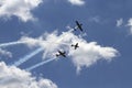 Airplane formation from the Aerostars team demonstrates flying skills and aerobatics at the annual Rockford Airfest on June 3, 201 Royalty Free Stock Photo