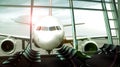 Airplane front view from departure hall Royalty Free Stock Photo