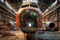 Aircraft fuselage undergoing maintenance in hangar Royalty Free Stock Photo