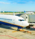 Airplane gangway airport runway Royalty Free Stock Photo