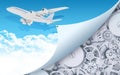Airplane with gears and cogwheels Royalty Free Stock Photo
