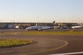 Airplane getting ready to takeoff from Milan International Airport Royalty Free Stock Photo