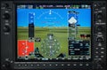 Airplane glass cockpit display with weather radar and engine gauges Royalty Free Stock Photo