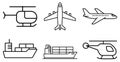 Airplane Helicopter and Ship Transport Icon Vector Collection Royalty Free Stock Photo