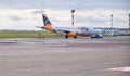 Airplane HiSky aviation company parking on airport from Chisinau, Moldova, 2022