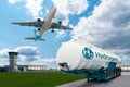 Airplane and hydrogen tank trailer Royalty Free Stock Photo
