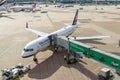 DUESSELDORF, GERMANY - October 10, 2019: Airplane of Icelandair at gate is ready for boarding Royalty Free Stock Photo