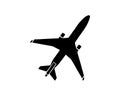 Airplane icon. Black minimalist icon isolated on white background. Airplane simple silhouette.